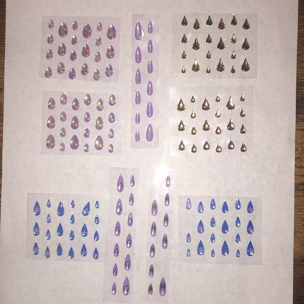 9 pack opalescent pink, blue and purple Bindis